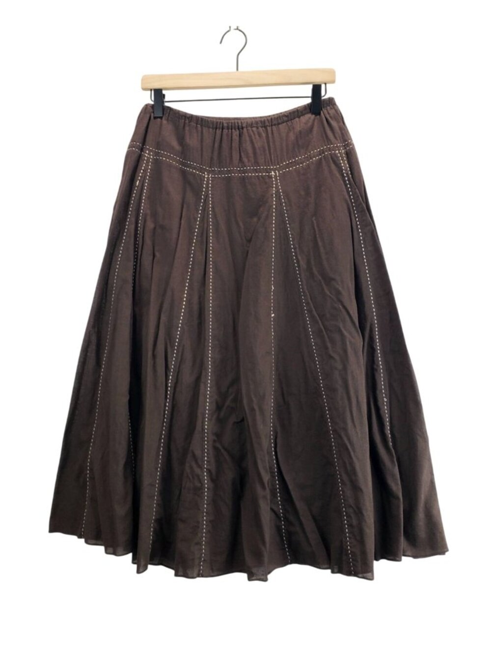 Vtg Old Navy Brown Midi Skirt 8 Y2K Lined White Thread Trim Western Career Boho